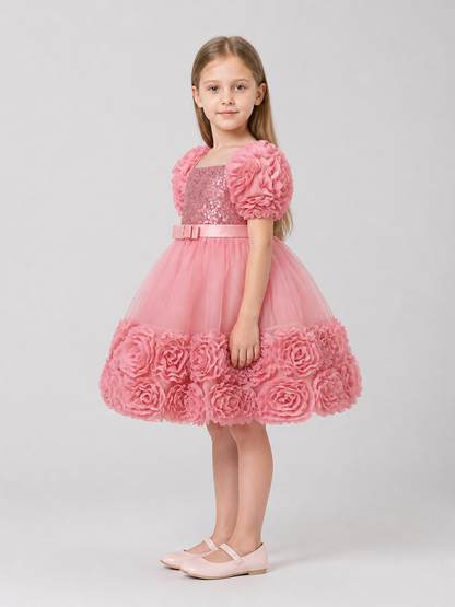 Festive Sequin Dress with Full Skirt and Bow