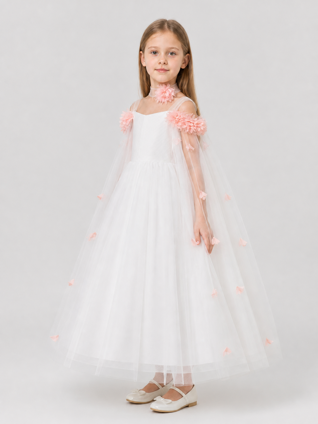 Girls' Dressy Dress with a Full, Layered Skirt side view