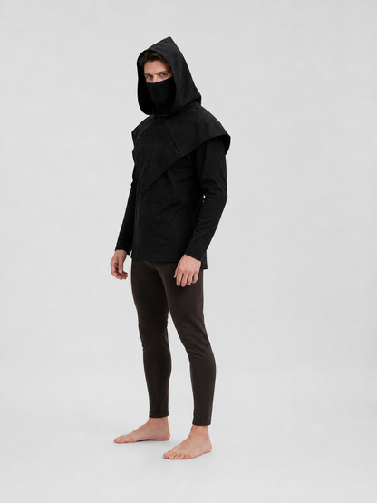 Black Carnival Cloak with Hood and Mask side view 7