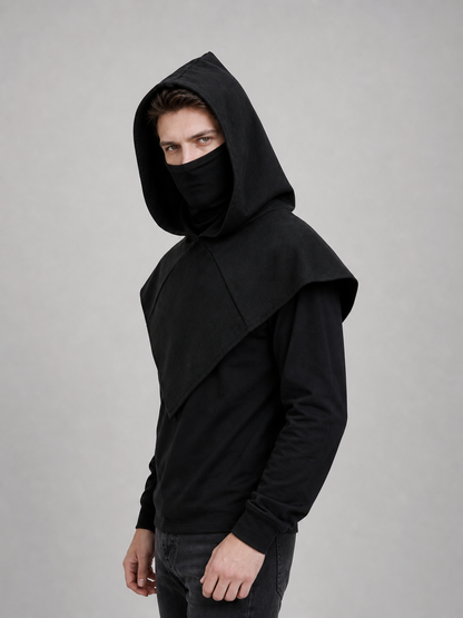 Black Carnival Cloak with Hood and Mask side view 8