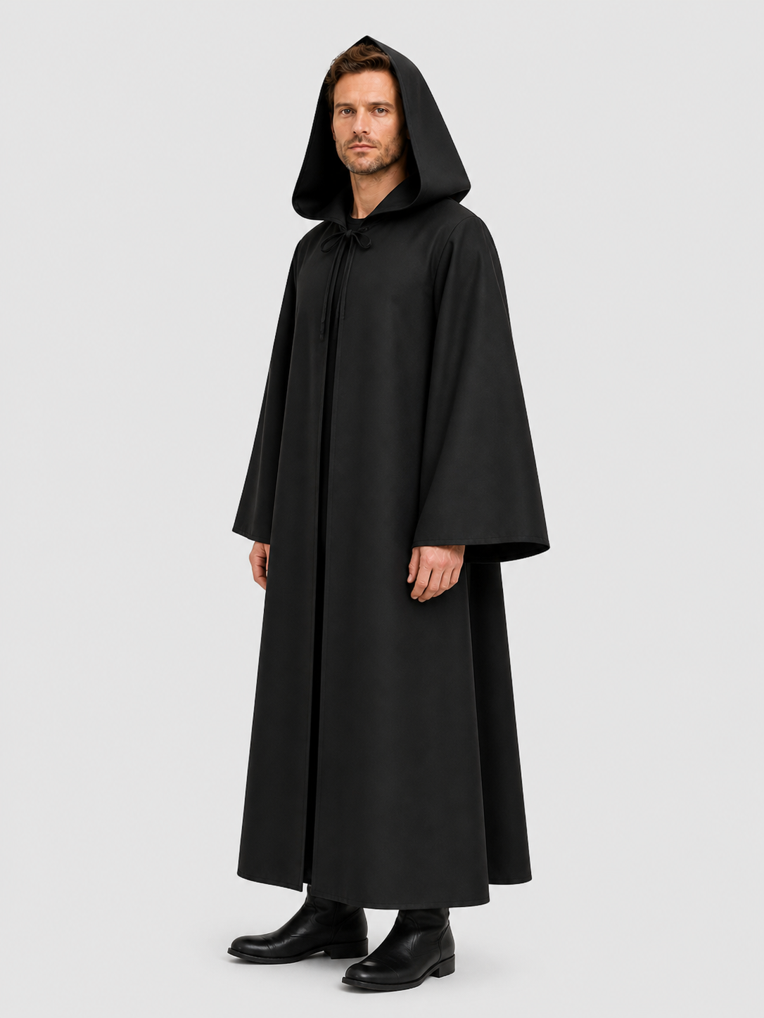 Black Long Hooded Death Cloak for Jedi Cosplay side view