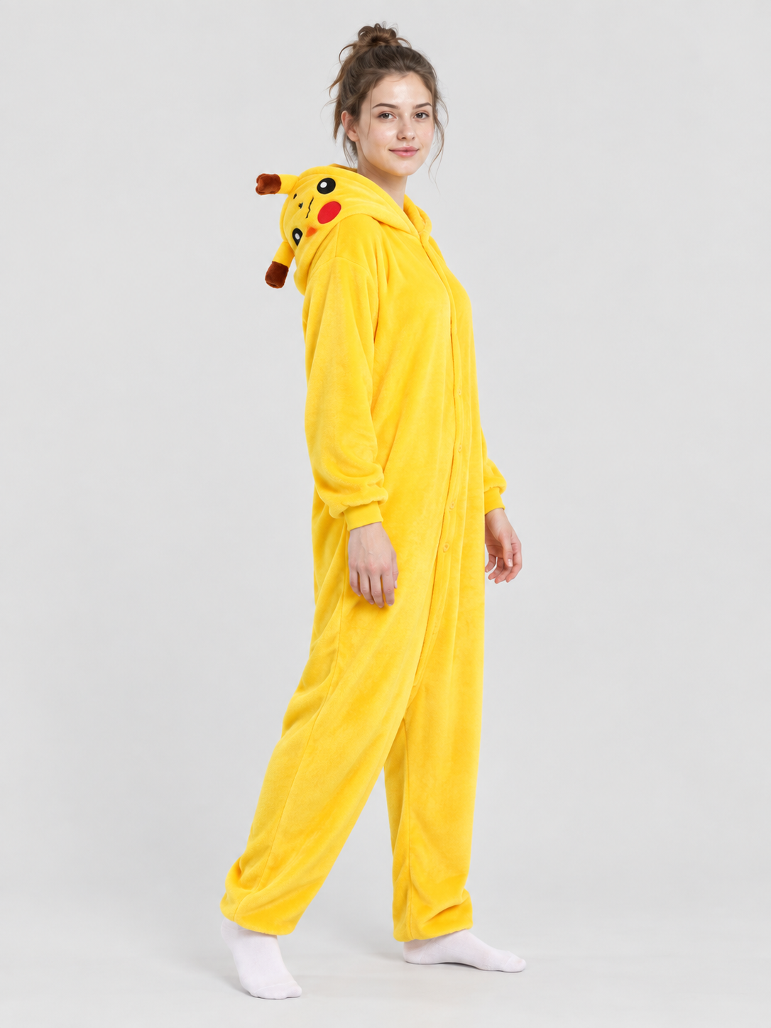 Yellow Fleece Hooded Pajama Jumpsuit with Ears
