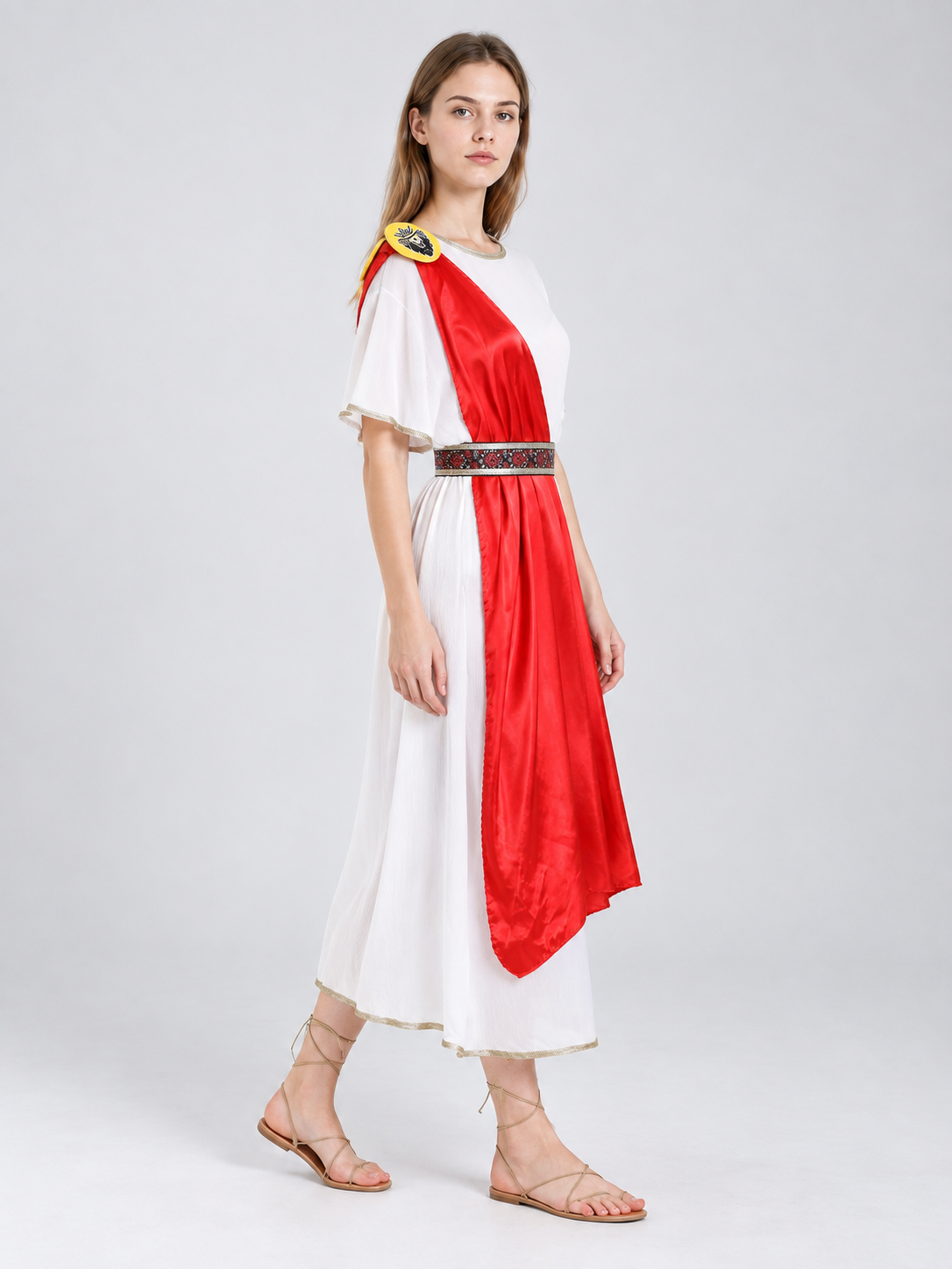 Greek-Style Tunic Dress with Red Draping side view