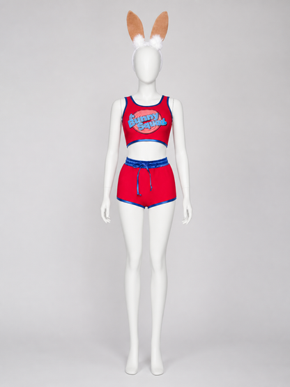 Bunny Stage Costume: Top, Shorts, and Headwear side view