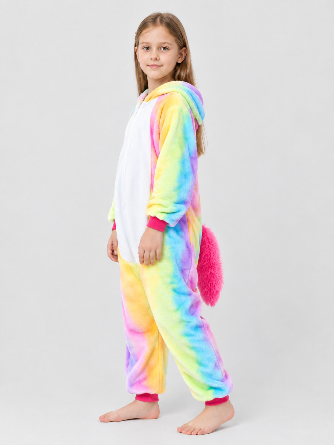 Kids' Flannel Hooded One-Piece Pajama with Tail
