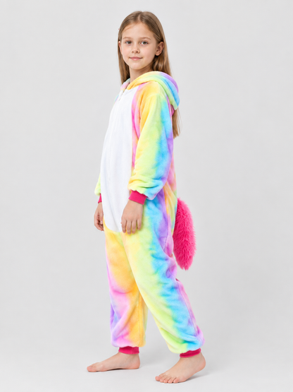 Kids' Flannel Hooded One-Piece Pajama with Tail