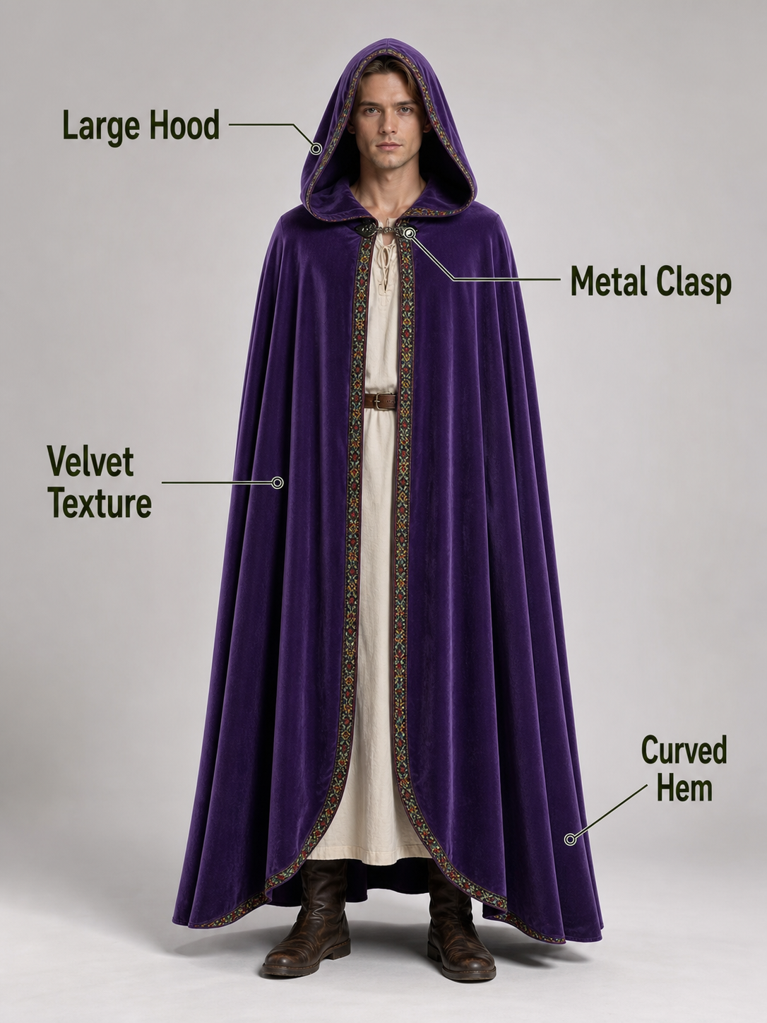 Purple Hooded Velvet Costume Cape product view 74