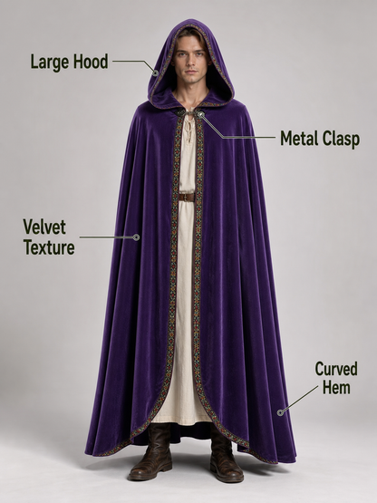 Purple Hooded Velvet Costume Cape product view 74