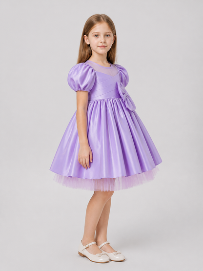 Children's Dress with Bow, Square Neckline, Full Skirt side view