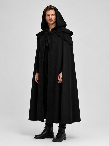 Long Gothic Black Hooded Cloak Cape side view