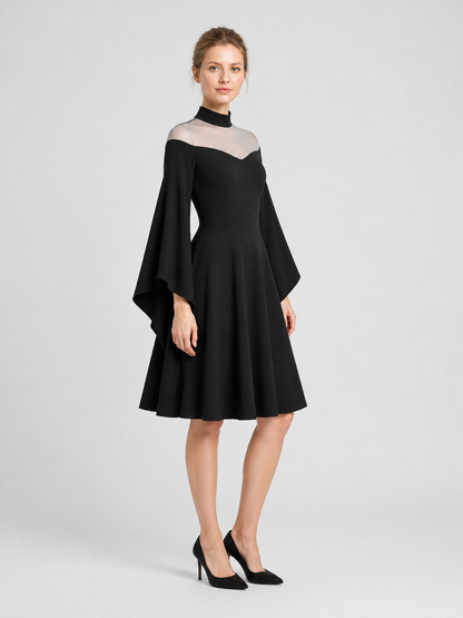 Black Party Dress with Flared Sleeves side view