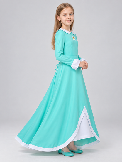 Turquoise Carnival Dress with Star Brooch side view