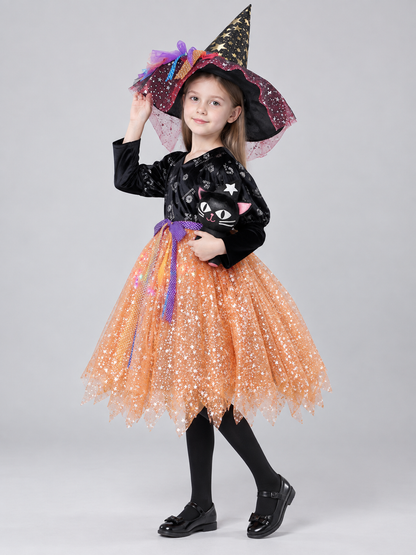 Children's witch costume with hat side view