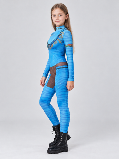 Blue Fitted Printed Cosplay Jumpsuit Costume