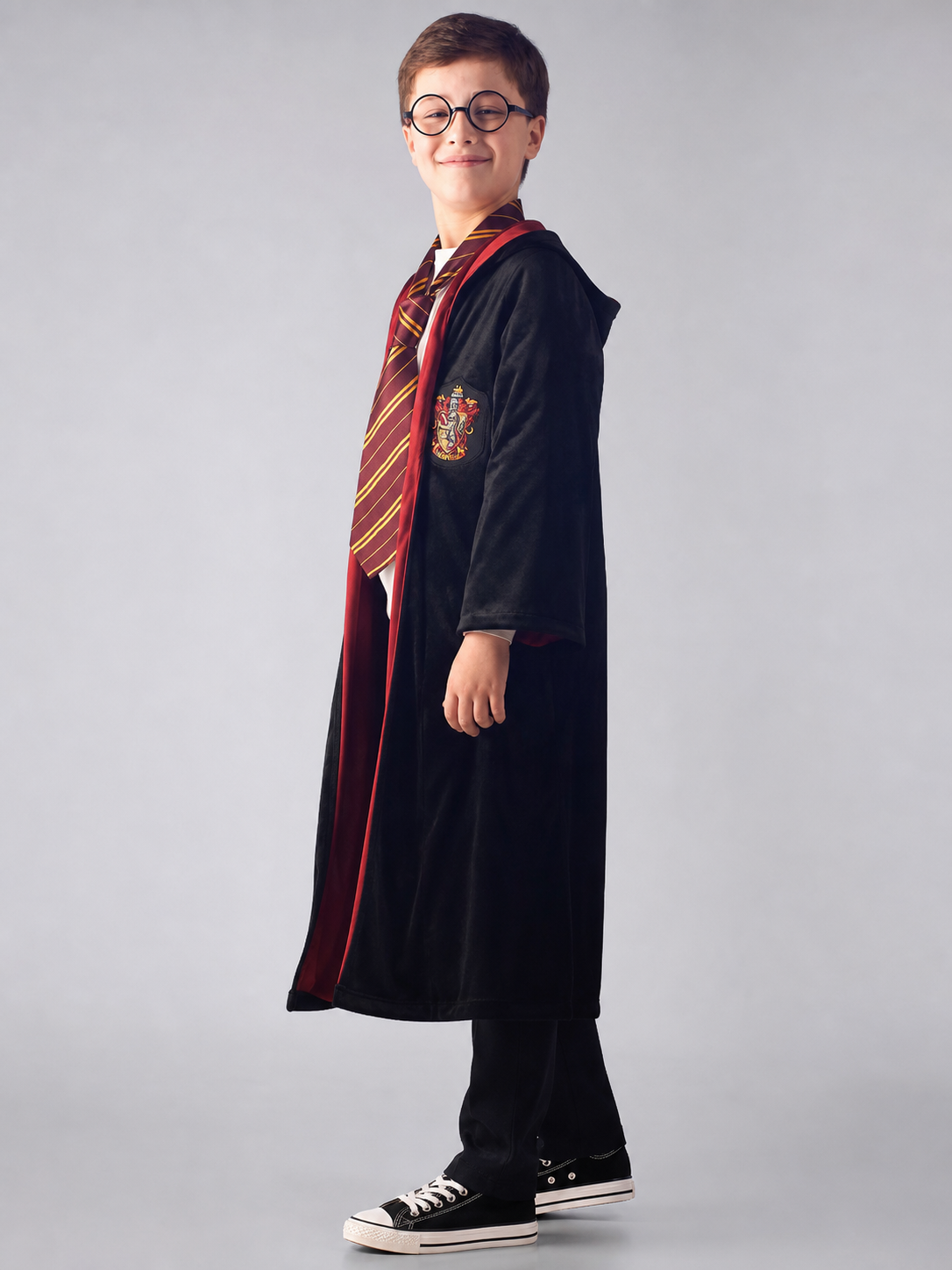 Hooded Robe, Black with Red Lining