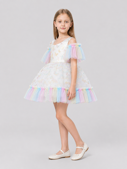 Dressy Children's Dress with Butterflies, Tulle, and a Full Skirt