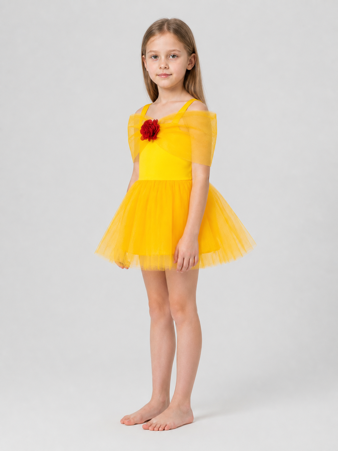 Children's tutu dress, square neckline, flower side view