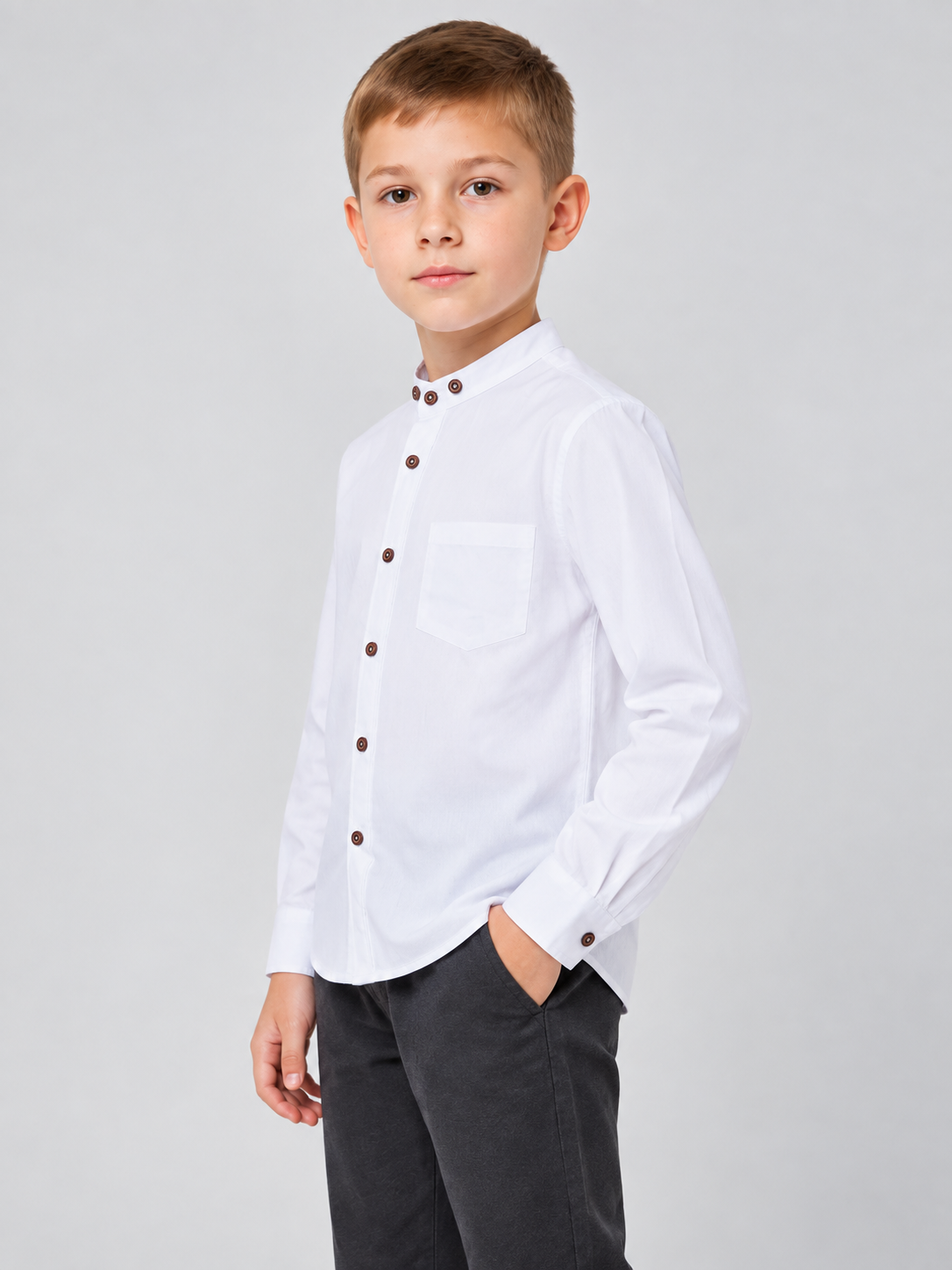 Kids' White Polyester Long-Sleeve Shirt