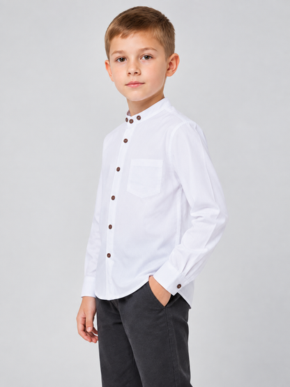 Kids' White Polyester Long-Sleeve Shirt