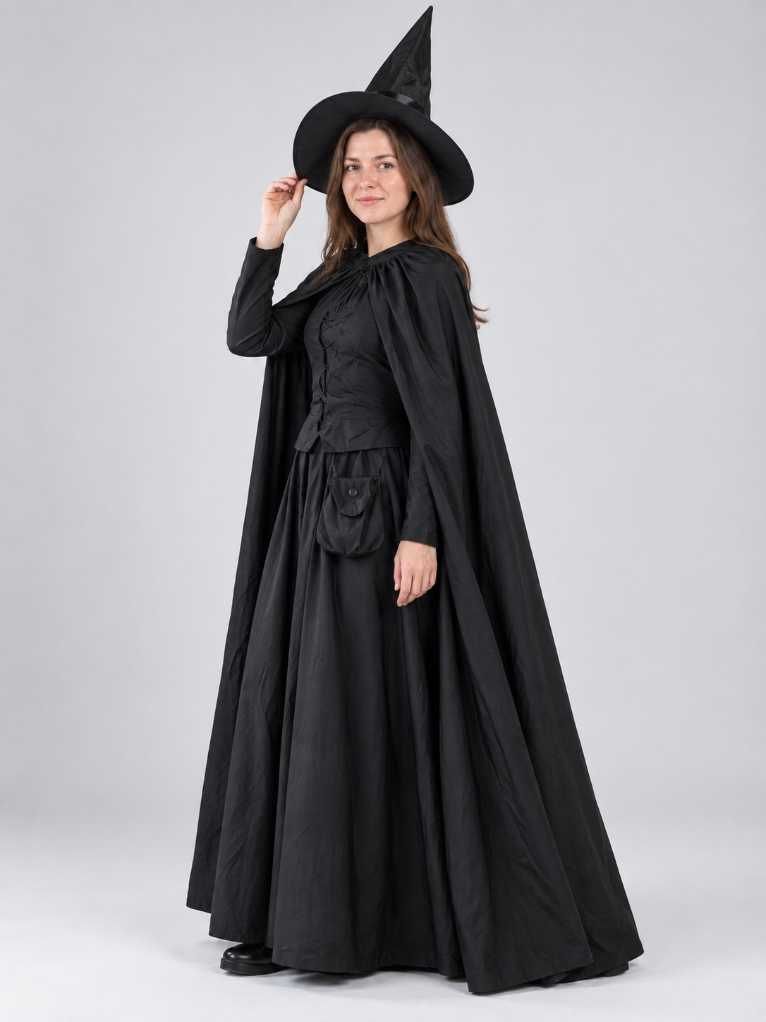 Black Witch Costume with Dress, Cape, and Hat