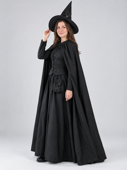 Black Witch Costume with Dress, Cape, and Hat