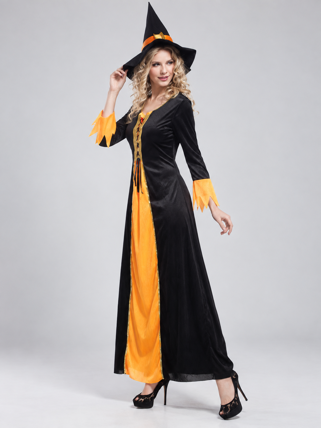 Adult Gothic Witch Halloween Costume with Hat