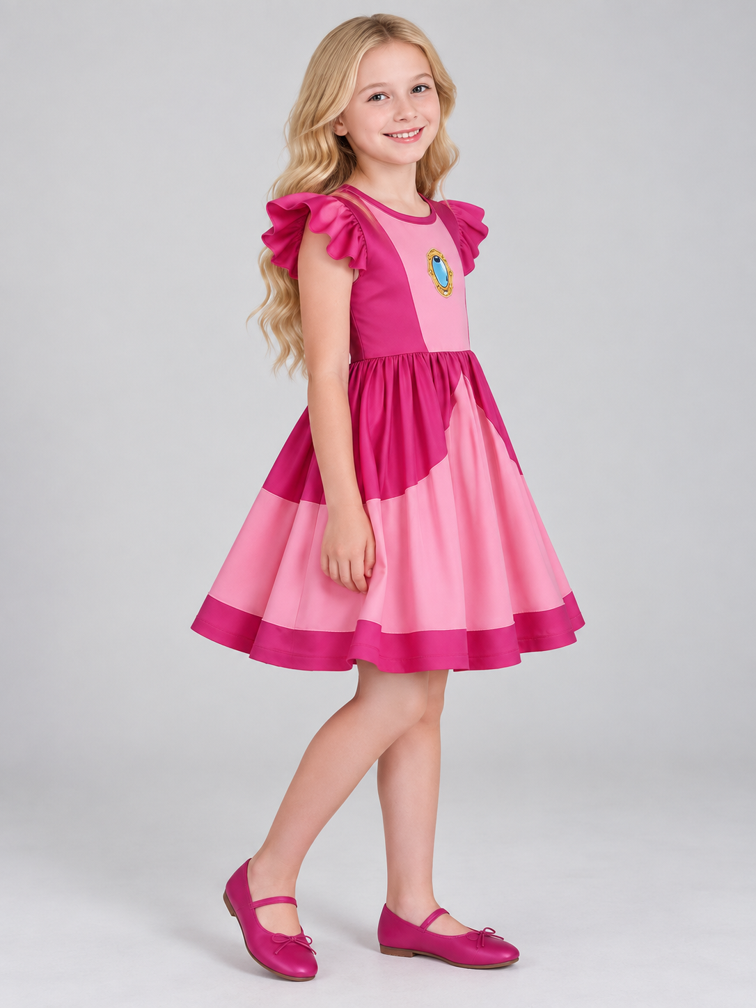 Kids' Costume Dress Pink and Raspberry with Emblem