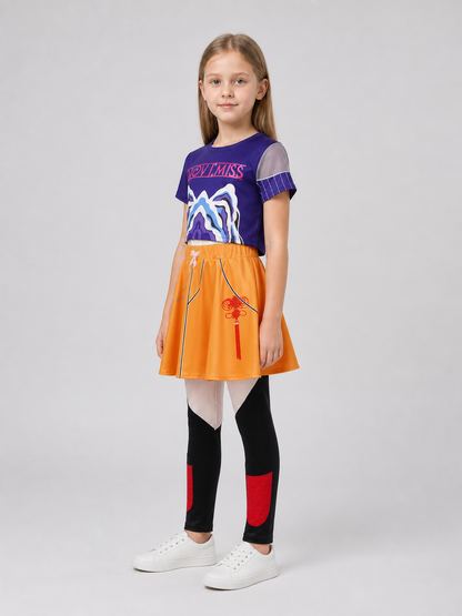 Kids' Costume: Purple T-Shirt and Orange Skort side view