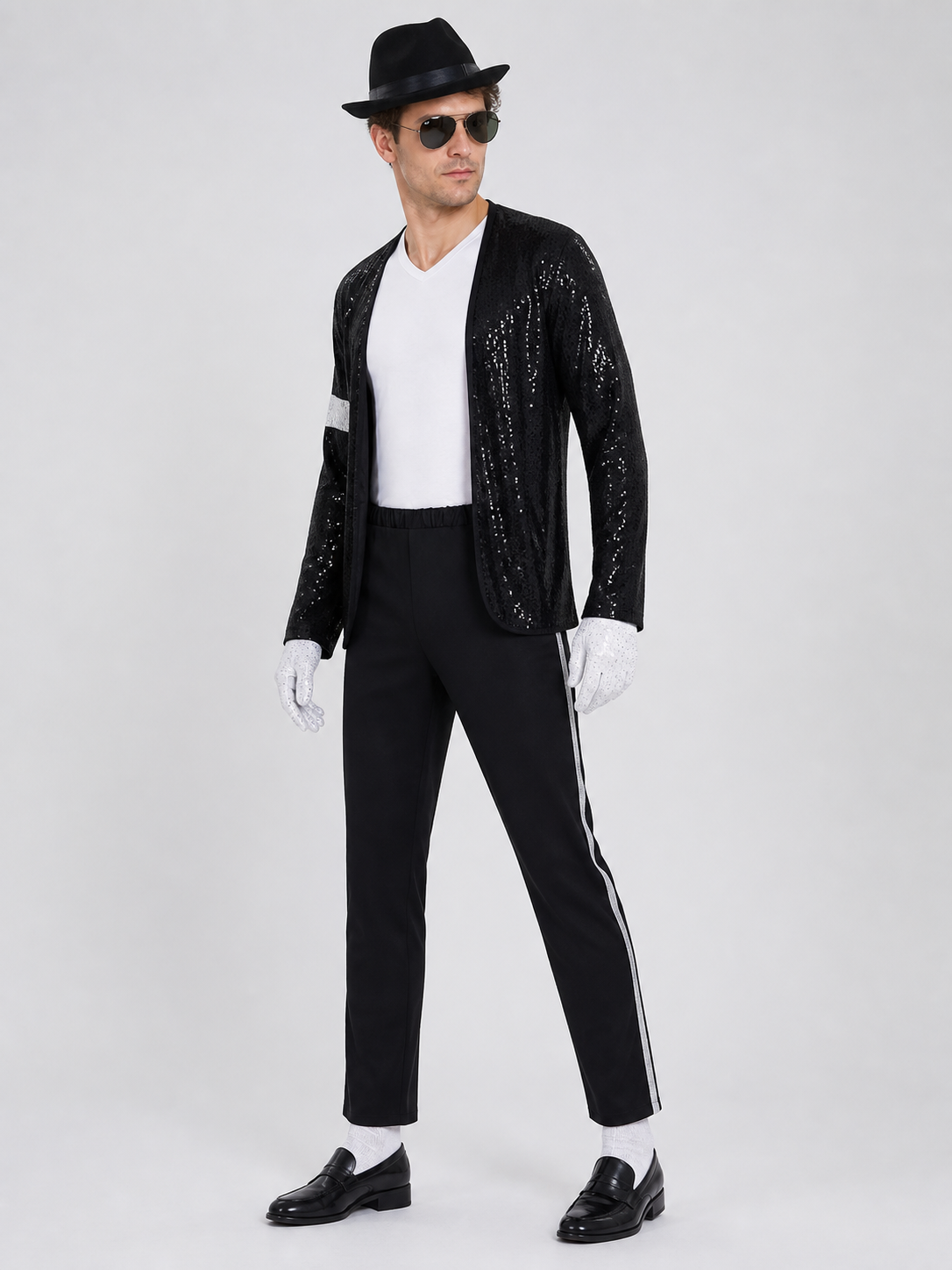 MJ Sequin Stage Costume with Hat and Gloves side view