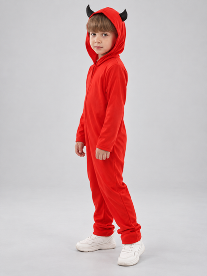 Red Kids' Carnival Costume with Hood and Horns