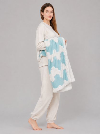 Reversible Pet Blanket with Cloud Pattern side view
