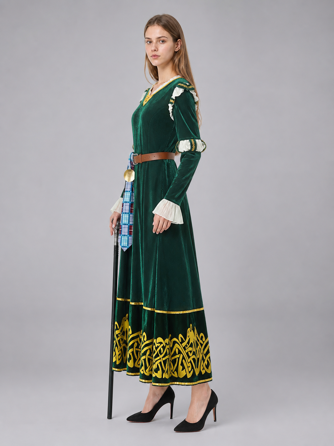 Medieval Costume Dress with Plaid Insert side view