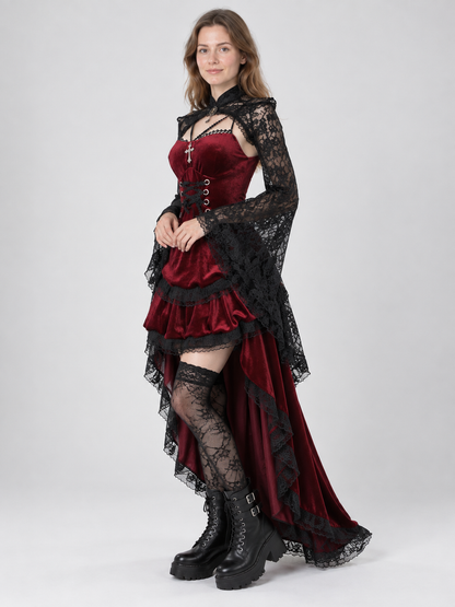 Gothic Red Dress with Lace Cape