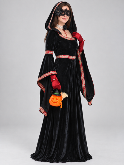 Halloween Witch Costume with Hooded Dress