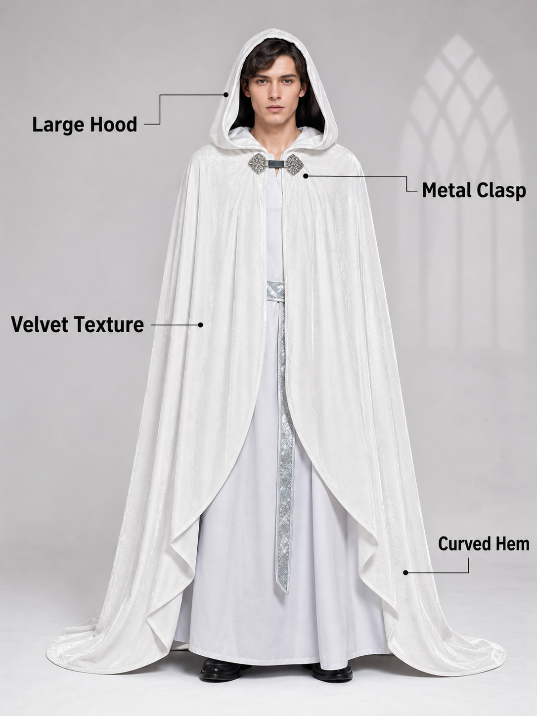 White Hooded Costume Cape, Medieval