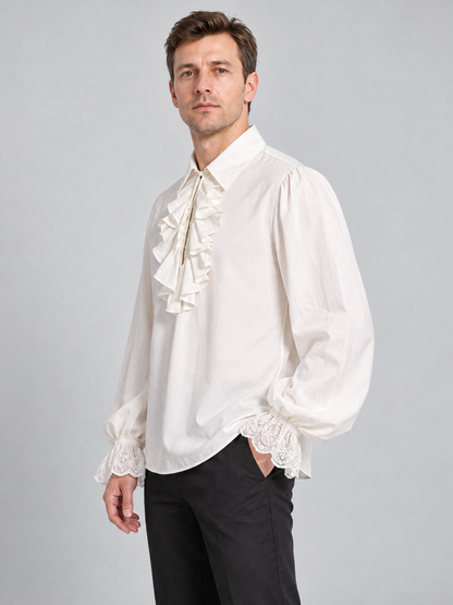 White Renaissance-Style Shirt with Jabot and Lace