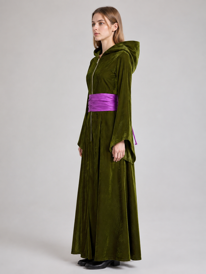 Cosplay Costume Dress with Hood and Purple Belt side view