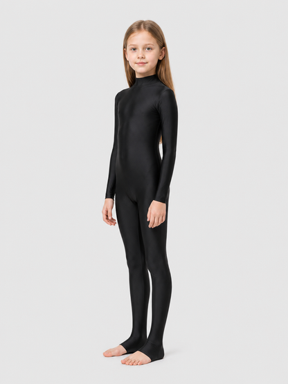 Black Full-Body Mask Jumpsuit with Gloves for Stage side view