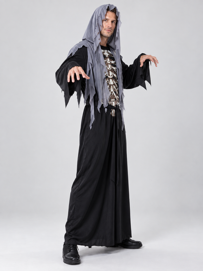 Vampire Halloween Costume with Hood and Skeleton Print