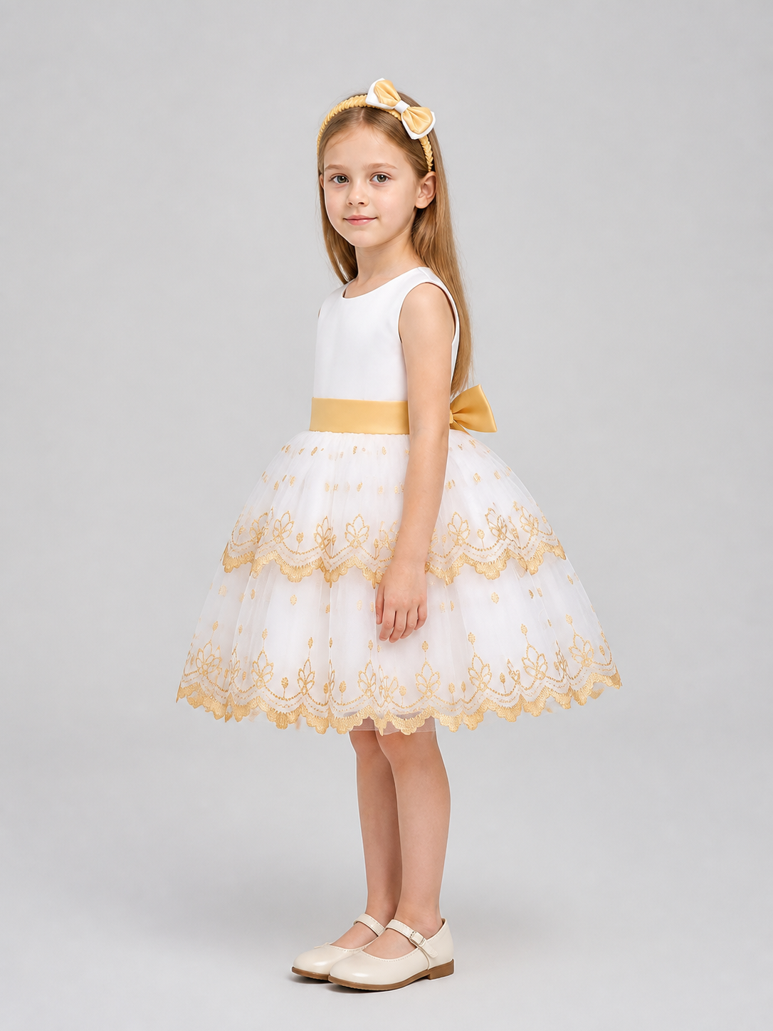 Embroidered Flower Girl Dress with Full Skirt for Weddings side view