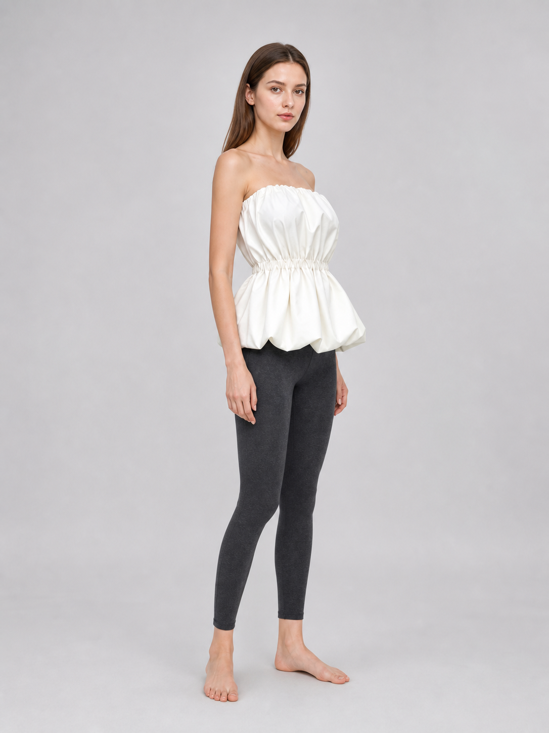 White Strapless Bustier Top with Draped Peplum