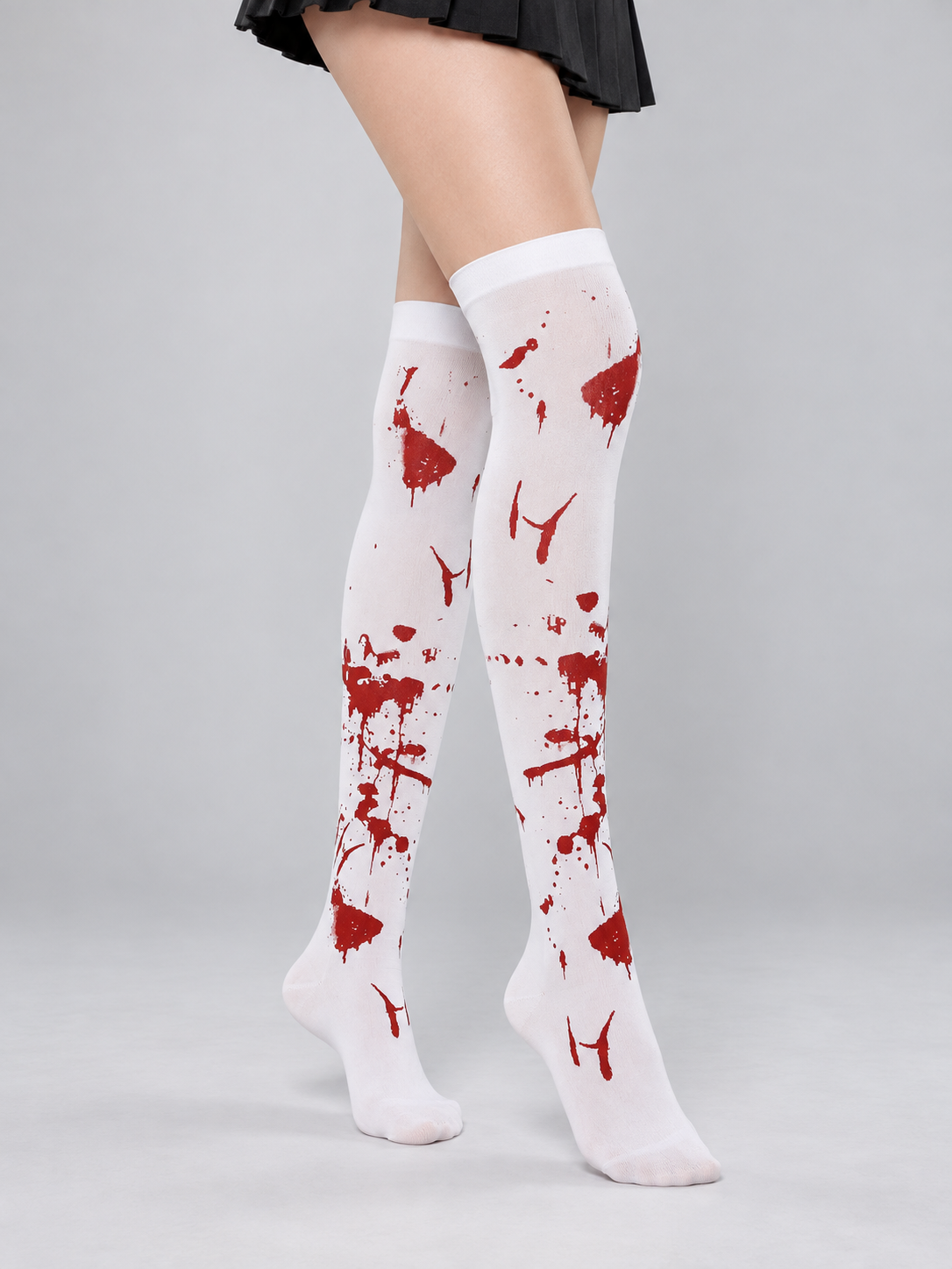 White Knee-High Socks with Blood Print