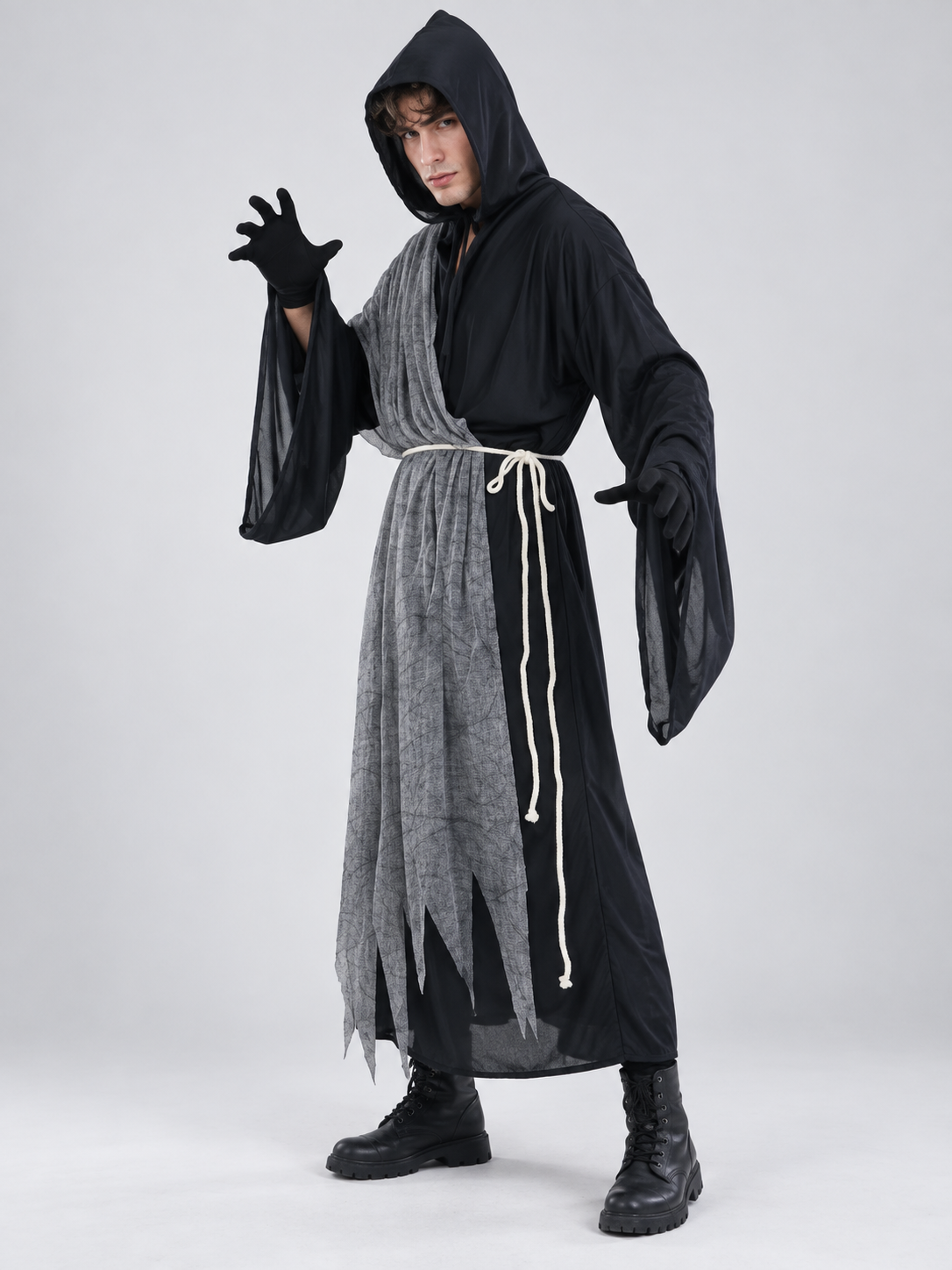 Vampire Halloween Costume with Hood and Gray Cape