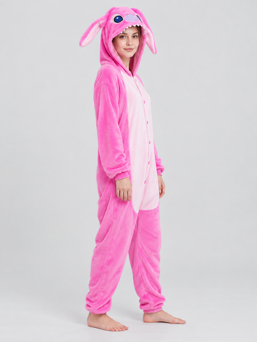 Pink Fleece Hooded Pajama Jumpsuit with Ears
