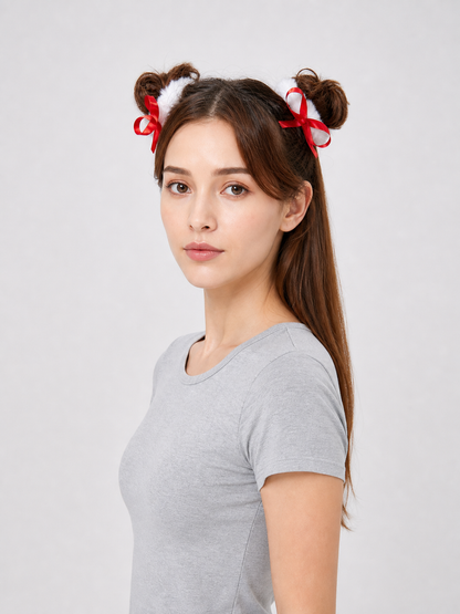 Decorative Hair Ties with Red and White Bows