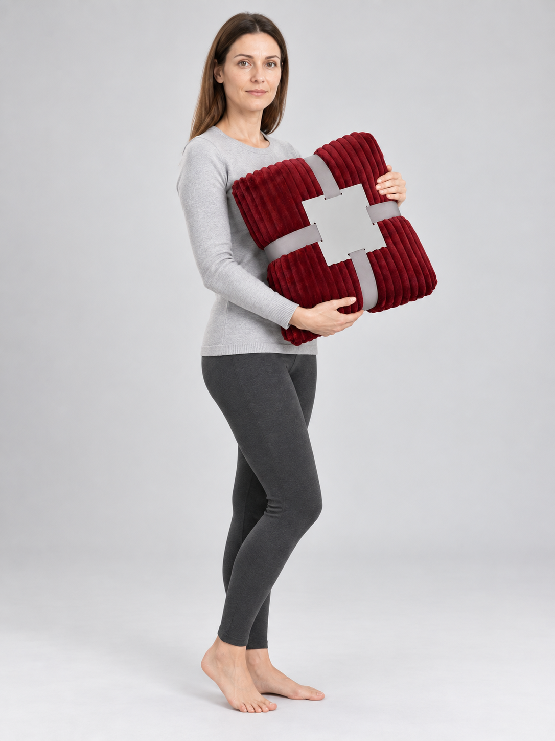 Burgundy Plush Throw Blanket Made of Polyester and Flannel