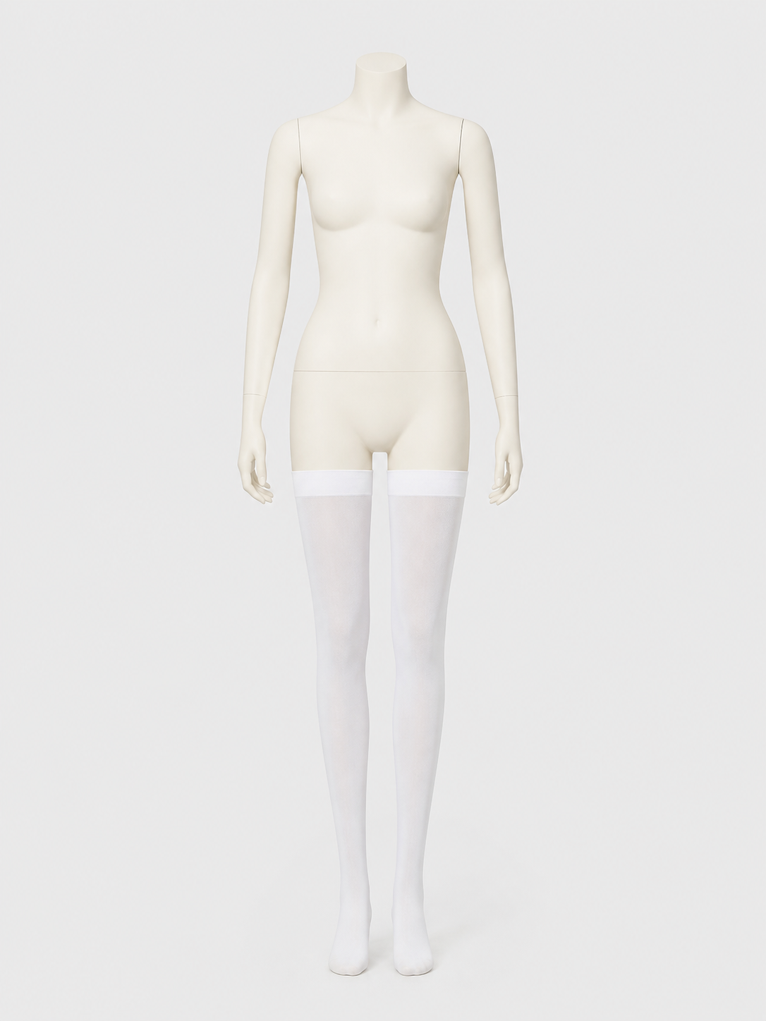 White Thigh-High Stockings in Semi-Transparent Mesh side view