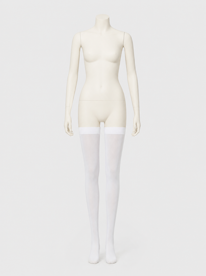 White Thigh-High Stockings in Semi-Transparent Mesh side view