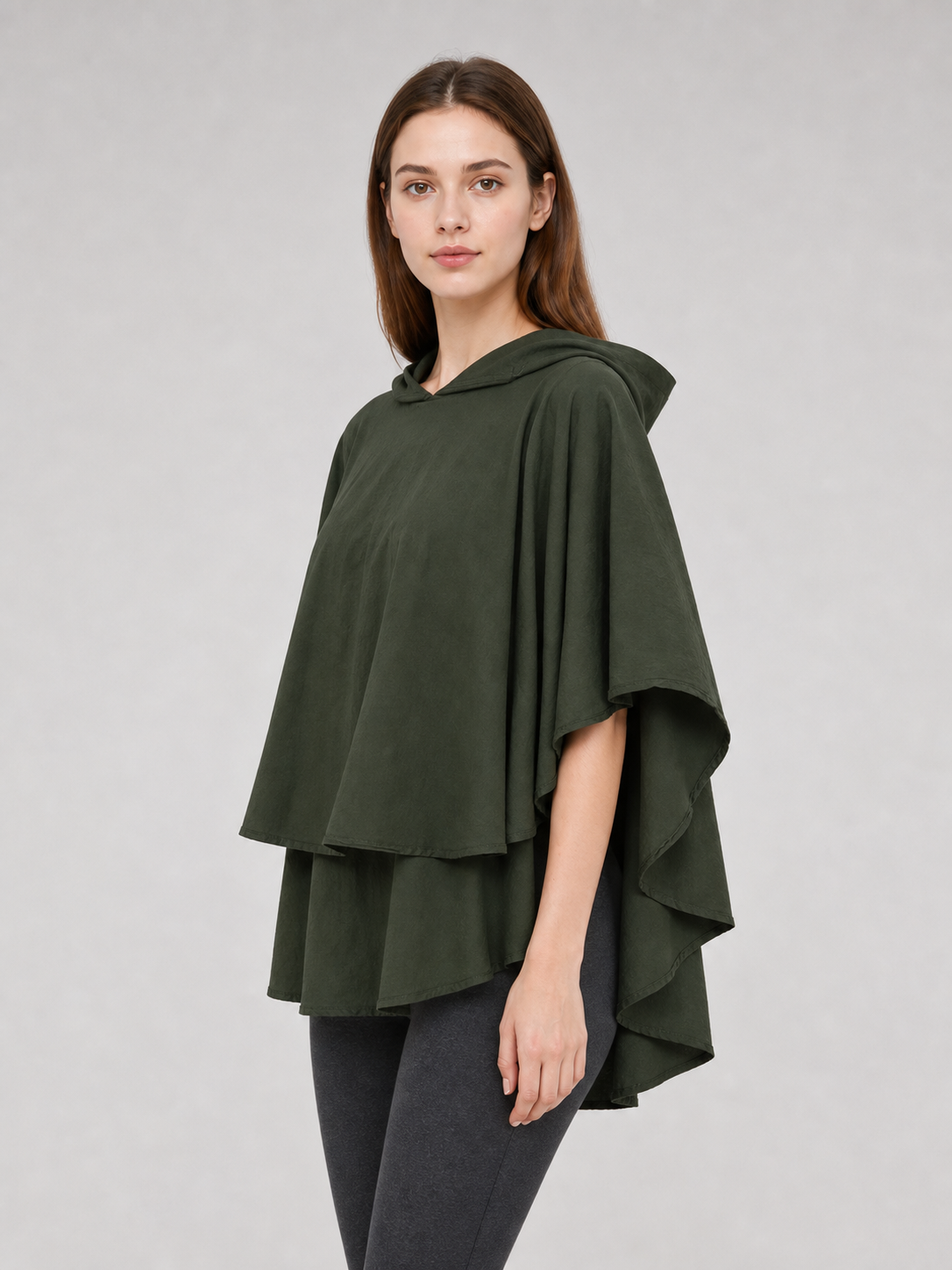 Hooded cloak-cape, green, fantasy style