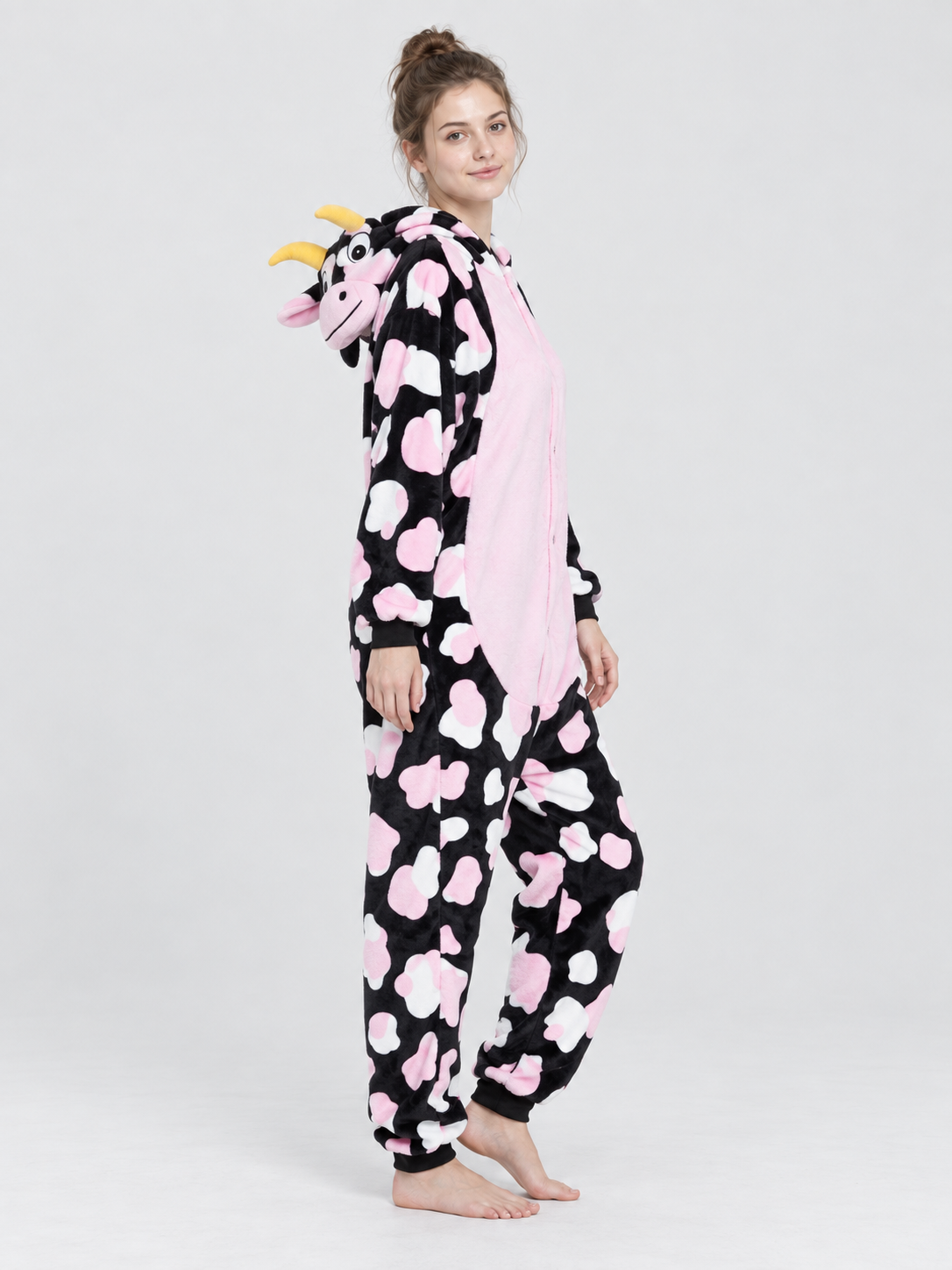 Hooded Pajama Jumpsuit with Cow Face